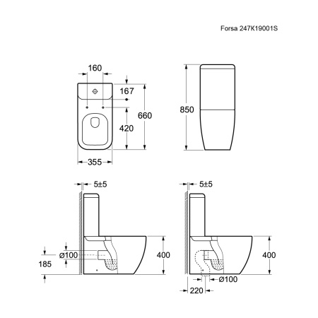 Унитаз напольный с бачком Ambassador Forsa 247K19001S белый с сиденьем каскадный смыв